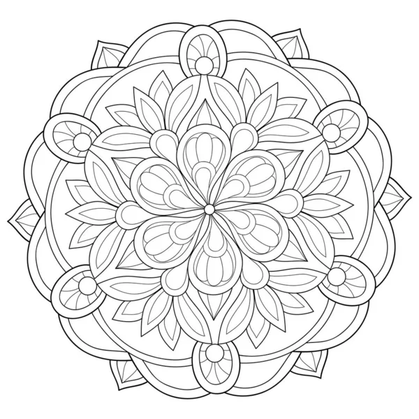 Black White Zen Mandala Image Adults Line Art Style Illustration — Stock Vector