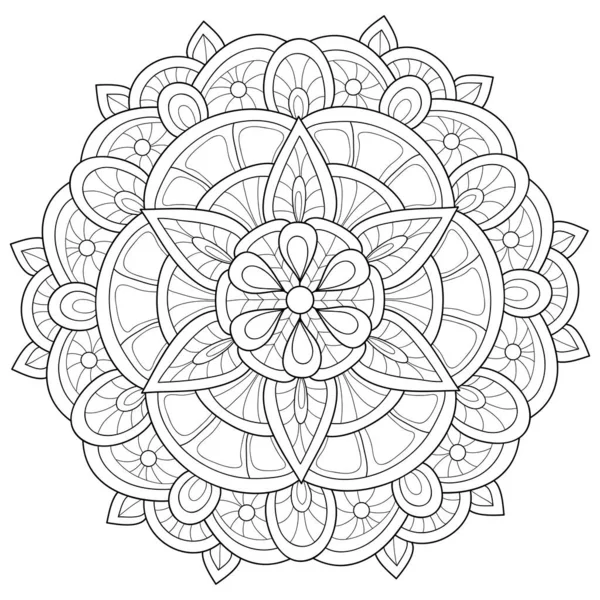 Svart Och Vit Zen Mandala Bild För Vuxna Linje Konst — Stock vektor