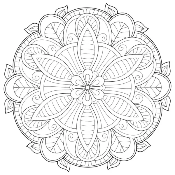 Black White Zen Mandala Image Adults Line Art Style Illustration — Stock Vector