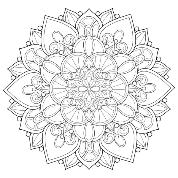 Black White Zen Mandala Image Adults Line Art Style Illustration — Stock Vector