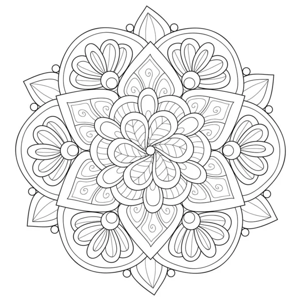 Černobílý Zen Mandala Obrázek Pro Dospělé Line Art Styl Ilustrace — Stockový vektor