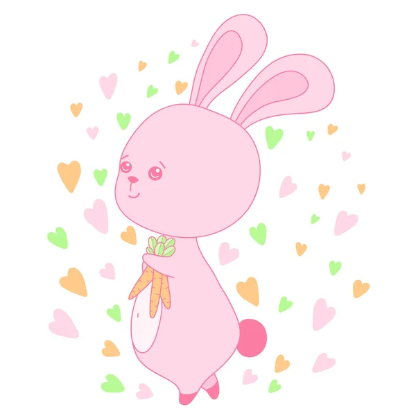 Кролик Кавайи Изображением Моркови Печати Иконка Дизайн — стоковый вектор