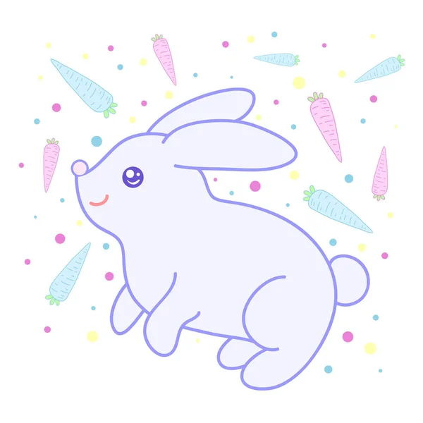 Lapin Kawaii Sur Arrière Plan Avec Des Carottes Image Pour — Image vectorielle