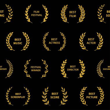 Altın film ödüllü çelenkler. Kusursuz desen. Vektör illüstrasyonu.