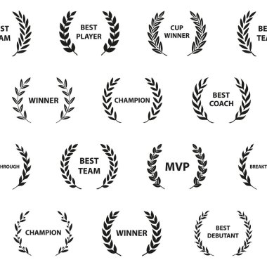 Spor ödülleri ve beyaz arka planda en iyi aday ödüllü çelenkler. Kusursuz desen