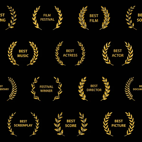 Goldene Filmpreiskränze Nahtloses Muster Vektorillustration — Stockvektor