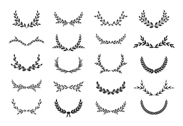 Colección Diferentes Blanco Negro Silueta Circular Laurel Foliado Trigo Coronas — Archivo Imágenes Vectoriales