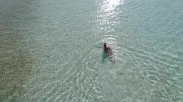 Mãe com bebê estão nadando em um mar azul puro . — Vídeo de Stock