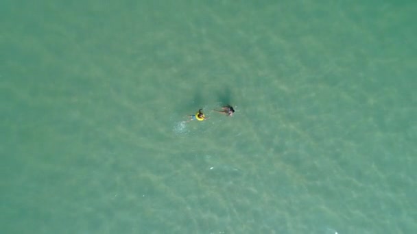 Mãe com bebê estão nadando em um mar azul puro . — Vídeo de Stock