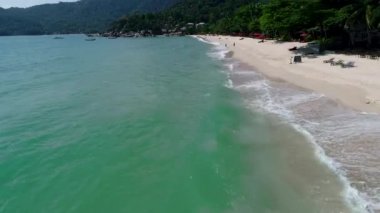 Güzellik doğa manzara plaj, deniz ve orman Tayland ile. Uçak video. 4k.