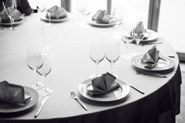 Tables Pour Une Fête Événement Une Réception Mariage Verres Plats — Photo