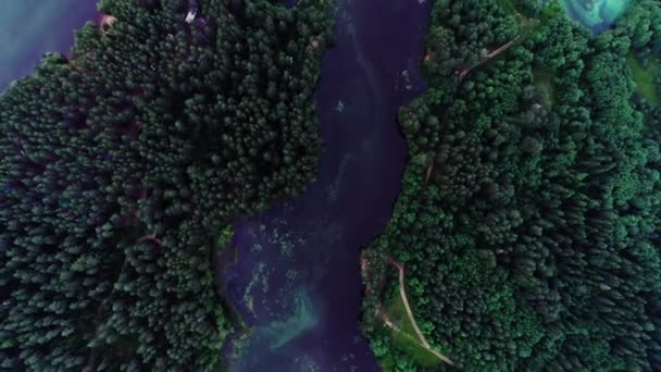 Lago com água azul-turquesa e árvores verdes. Paisagem com rios, floresta, lago — Vídeo de Stock