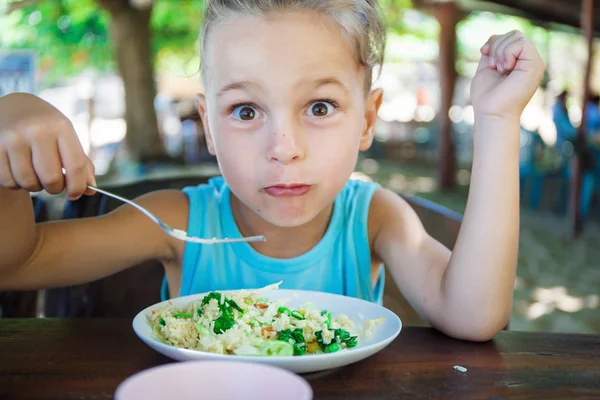Baby boy is eating thai food in Thailand — Stock Photo, Image