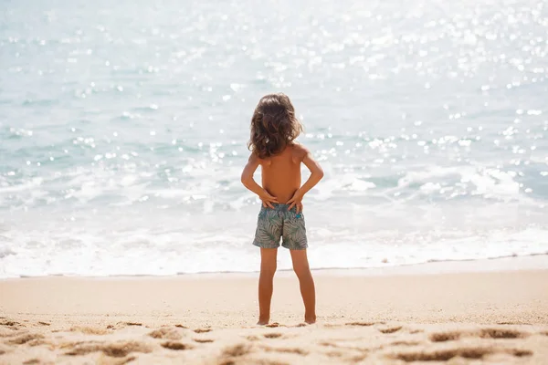 五岁的小男孩在海上观看 — 图库照片