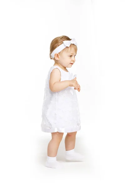 Beautiful little girl all in white clothes — Stock Photo, Image