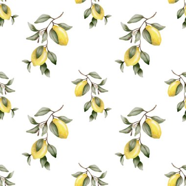 Bu pürüzsüz tasarım, temiz beyaz arka planda canlı limonlar ve yeşil yapraklar içerir..
