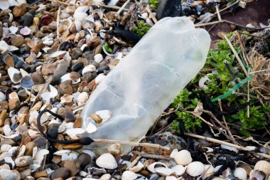 Plastik çöp ve diğer çöpleri tahıl Isle, Kent, İngiltere sahilde yaptı