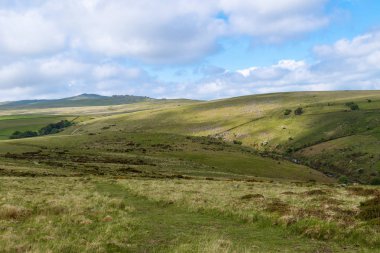Bir görünümünü moor arazi Dartmoor Milli Parkı, Devon, İngiltere
