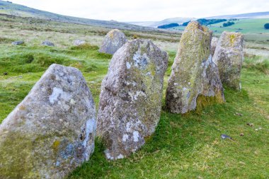 Taş daire Dartmoor Milli Parkı'nda ayakta 9 bakireler
