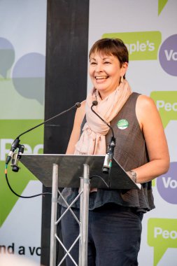 Londra, İngiltere, 23 Haziran 2018:-Caroline Lucas, yeşil parti Mp konuşuyor, İngiltere'de Brexit anlaşma bir halk oy için Mart