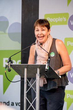 Londra, İngiltere, 23 Haziran 2018:-Caroline Lucas, yeşil parti Mp konuşuyor, İngiltere'de Brexit anlaşma bir halk oy için Mart