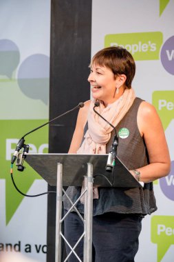 Londra, İngiltere, 23 Haziran 2018:-Caroline Lucas, yeşil parti Mp konuşuyor, İngiltere'de Brexit anlaşma bir halk oy için Mart