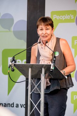 Londra, İngiltere, 23 Haziran 2018:-Caroline Lucas, yeşil parti Mp konuşuyor, İngiltere'de Brexit anlaşma bir halk oy için Mart
