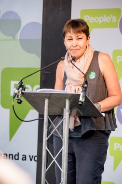 Londra, İngiltere, 23 Haziran 2018:-Caroline Lucas, yeşil parti Mp konuşuyor, İngiltere'de Brexit anlaşma bir halk oy için Mart