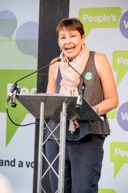 Londra, İngiltere, 23 Haziran 2018:-Caroline Lucas, yeşil parti Mp konuşuyor, İngiltere'de Brexit anlaşma bir halk oy için Mart