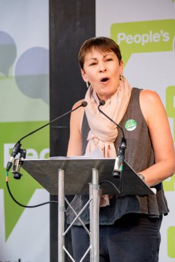 Londra, İngiltere, 23 Haziran 2018:-Caroline Lucas, yeşil parti Mp konuşuyor, İngiltere'de Brexit anlaşma bir halk oy için Mart