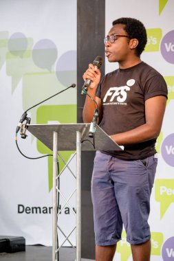 Londra, İngiltere, 23 Haziran 2018:-Amatey Doku Vp öğrenci Ulusal birlikleri konuşuyor, Merkezi Londra'da bir halk oy için Mart 