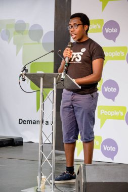 Londra, İngiltere, 23 Haziran 2018:-Amatey Doku Vp öğrenci Ulusal birlikleri konuşuyor, Merkezi Londra'da bir halk oy için Mart 