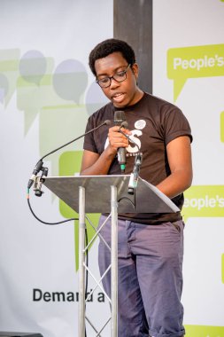 Londra, İngiltere, 23 Haziran 2018:-Amatey Doku Vp öğrenci Ulusal birlikleri konuşuyor, Merkezi Londra'da bir halk oy için Mart 