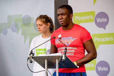 Londra, İngiltere, 23 Haziran 2018:-eylemciler konuşmak, Merkezi Londra'da bir halk oy AB üzerinden İngiltere'nin Çıkışta son anlaşma üzerinde bir oy talep için Mart