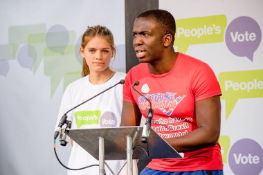 Londra, İngiltere, 23 Haziran 2018:-eylemciler konuşmak, Merkezi Londra'da bir halk oy AB üzerinden İngiltere'nin Çıkışta son anlaşma üzerinde bir oy talep için Mart