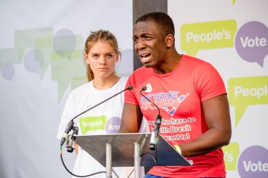 Londra, İngiltere, 23 Haziran 2018:-eylemciler konuşmak, Merkezi Londra'da bir halk oy AB üzerinden İngiltere'nin Çıkışta son anlaşma üzerinde bir oy talep için Mart