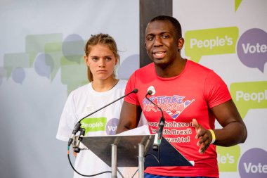 Londra, İngiltere, 23 Haziran 2018:-eylemciler konuşmak, Merkezi Londra'da bir halk oy AB üzerinden İngiltere'nin Çıkışta son anlaşma üzerinde bir oy talep için Mart