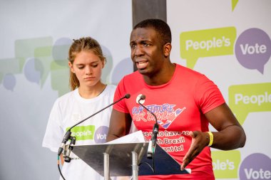 Londra, İngiltere, 23 Haziran 2018:-eylemciler konuşmak, Merkezi Londra'da bir halk oy AB üzerinden İngiltere'nin Çıkışta son anlaşma üzerinde bir oy talep için Mart