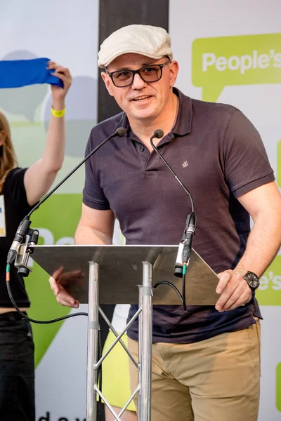 Londra, İngiltere, 23 Haziran 2018:-eylemciler konuşmak, Merkezi Londra'da bir halk oy AB üzerinden İngiltere'nin Çıkışta son anlaşma üzerinde bir oy talep için Mart