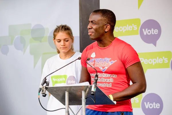 Londra, İngiltere, 23 Haziran 2018:-eylemciler konuşmak, Merkezi Londra'da bir halk oy AB üzerinden İngiltere'nin Çıkışta son anlaşma üzerinde bir oy talep için Mart