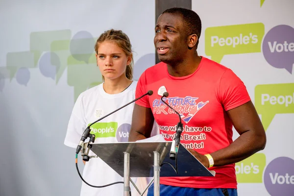 Londra, İngiltere, 23 Haziran 2018:-eylemciler konuşmak, Merkezi Londra'da bir halk oy AB üzerinden İngiltere'nin Çıkışta son anlaşma üzerinde bir oy talep için Mart