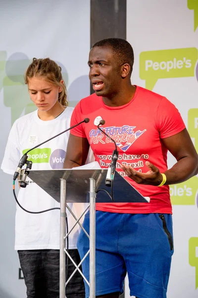 Londra, İngiltere, 23 Haziran 2018:-eylemciler konuşmak, Merkezi Londra'da bir halk oy AB üzerinden İngiltere'nin Çıkışta son anlaşma üzerinde bir oy talep için Mart