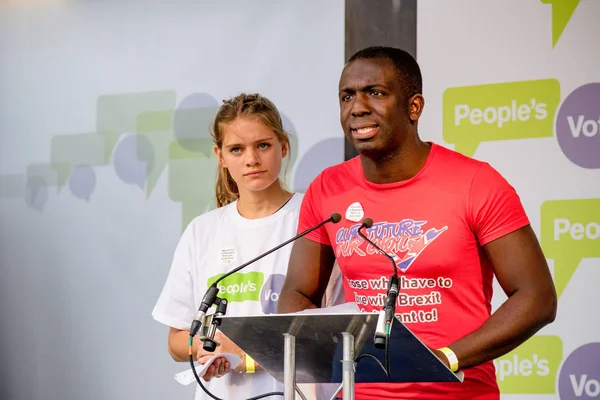 Londra, İngiltere, 23 Haziran 2018:-eylemciler konuşmak, Merkezi Londra'da bir halk oy AB üzerinden İngiltere'nin Çıkışta son anlaşma üzerinde bir oy talep için Mart