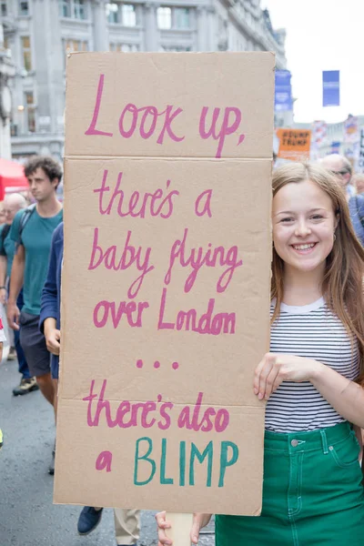 Londres Reino Unido Julho 2018 Placas Levadas Por Manifestantes Donald — Fotografia de Stock