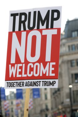 London, Büyük Britanya, 13 Temmuz 2018:Placards Londra'nın merkezinde yürüyen Donald Trump protestocular anti yapılır