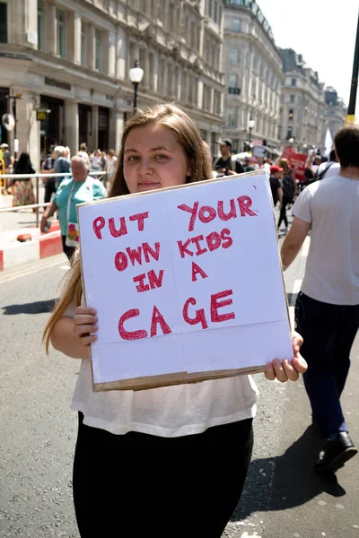 Londres Reino Unido Julio 2018 Placas Portadas Por Manifestantes Donald —  Fotos de Stock