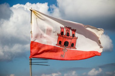 Cebelitarık, Amerika Birleşik Devletleri, 3 Ekim 2018:-Gibraltar Birliği Jack'le bayrağı. Gibraltar İngiliz denizaşırı Bölgesi İspanya'nın güney ucunda yer almaktadır.