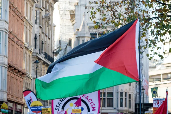 Londres Reino Unido Noviembre Bandera Palistine Marcha Stand Racism Por — Foto de Stock