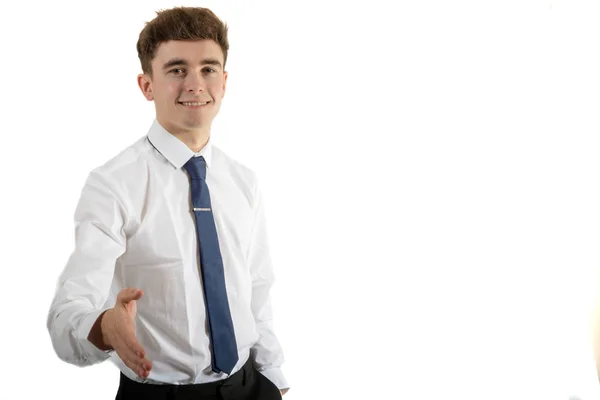 Jong Volwassene Dragen Van Office Kleding Bezig Met Handen Schudden — Stockfoto