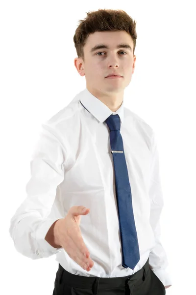 Νεαρός Ενήλικας Φορώντας Ενδυμασία Γραφείου Για Σφίξει Χέρι — Φωτογραφία Αρχείου